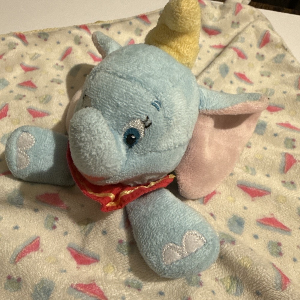 Disney Baby Dumbo Lovey Security Blanket Satin  Trim Knotted Corners Elephant